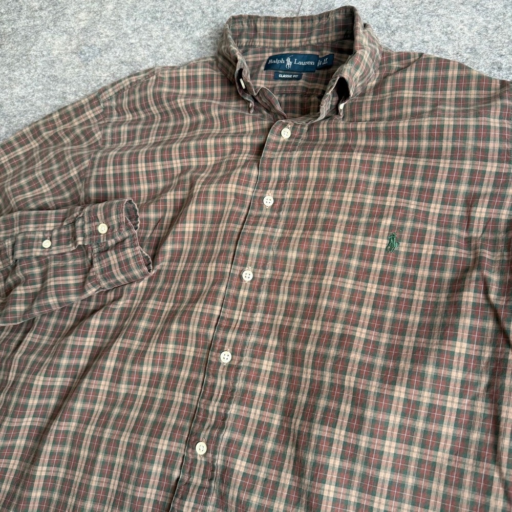 Ralph Lauren Mens LT Tall Classic Fit Brown Plaid Button Down Shirt Long Sleeve